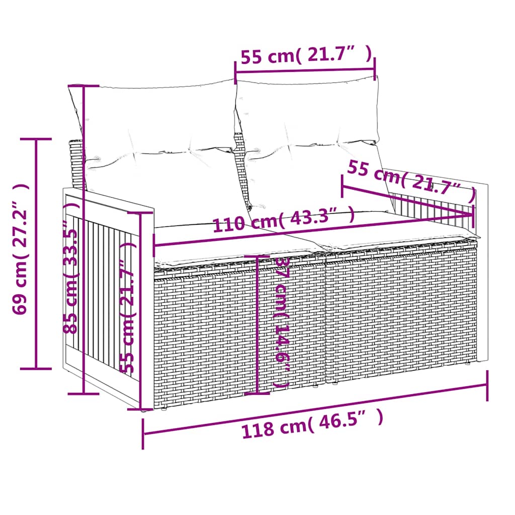 7-tlg. Garten-Sofagarnitur mit Kissen Grau Poly Rattan