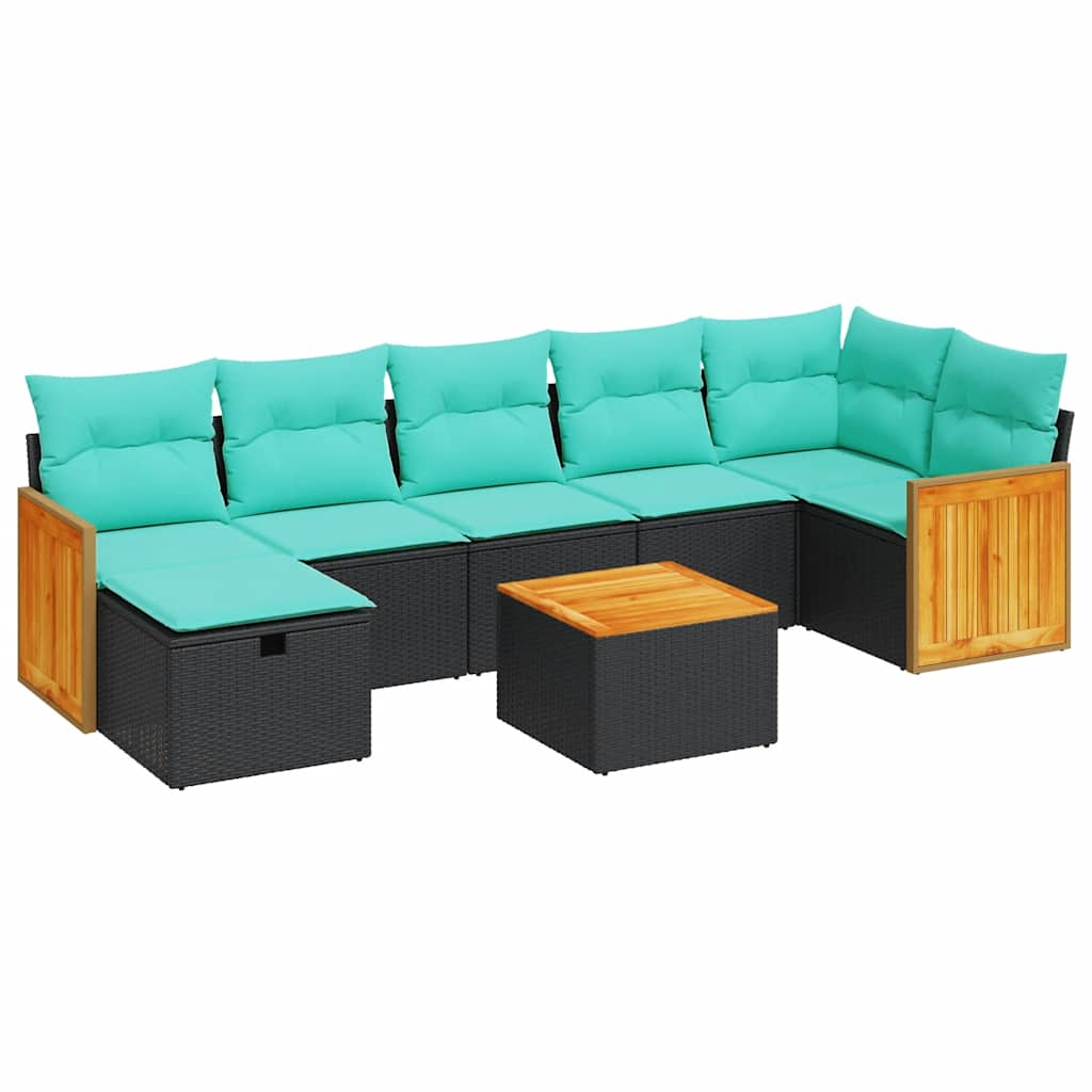 8-tlg. Garten-Sofagarnitur mit Kissen Schwarz Poly Rattan
