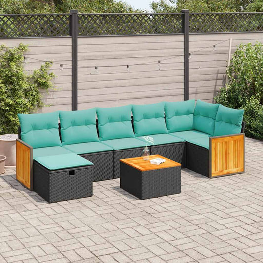 8-tlg. Garten-Sofagarnitur mit Kissen Schwarz Poly Rattan