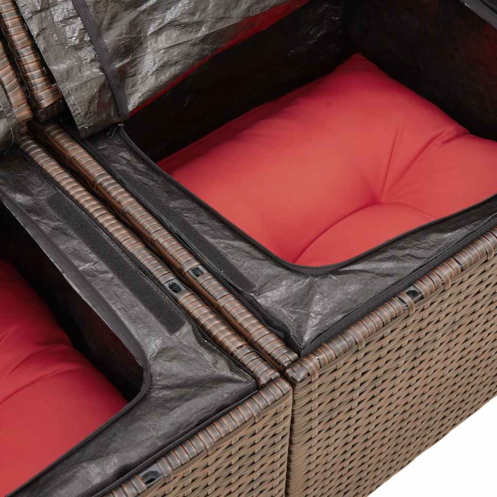 10-tlg. Garten-Sofagarnitur mit Kissen Braun Poly Rattan
