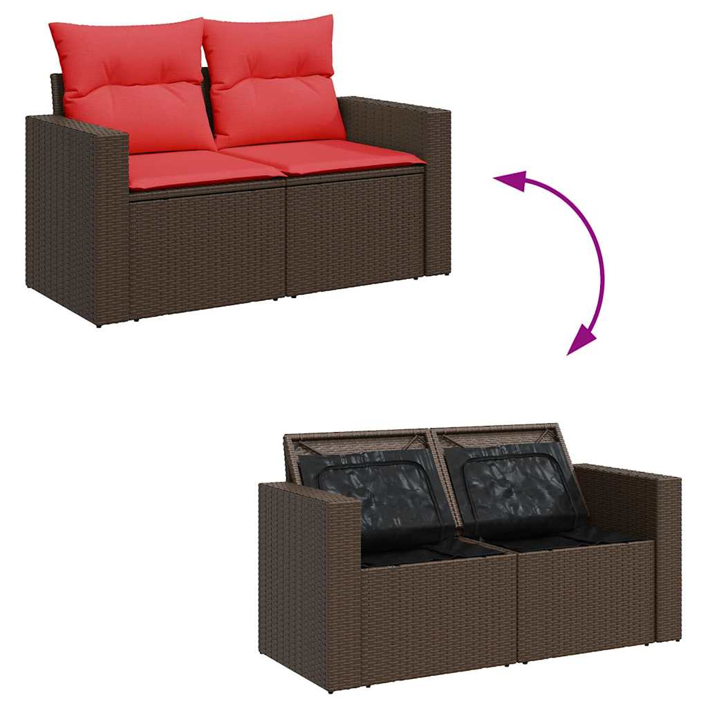 10-tlg. Garten-Sofagarnitur mit Kissen Braun Poly Rattan