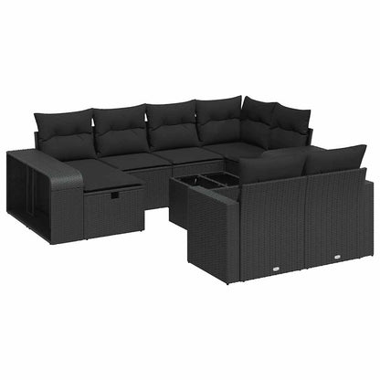 11-tlg. Garten-Sofagarnitur mit Kissen Schwarz Poly Rattan