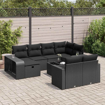 11-tlg. Garten-Sofagarnitur mit Kissen Schwarz Poly Rattan
