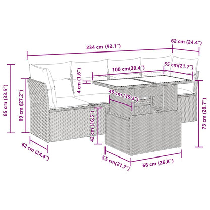 5-tlg. Garten-Sofagarnitur mit Kissen Grau Poly Rattan