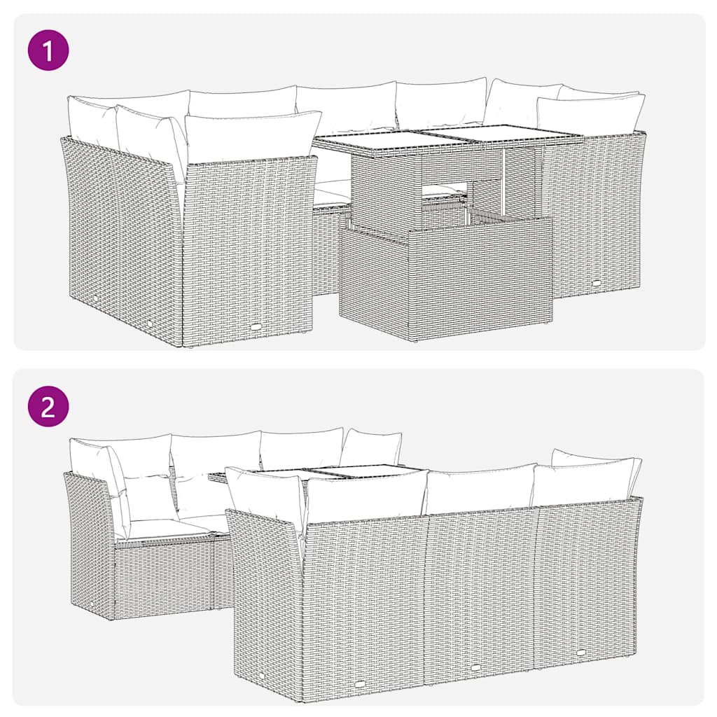 7-tlg. Garten-Sofagarnitur mit Kissen Beige Poly Rattan