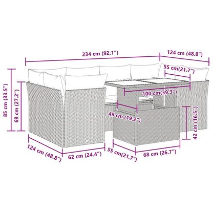 7-tlg. Garten-Sofagarnitur mit Kissen Braun Poly Rattan Akazie