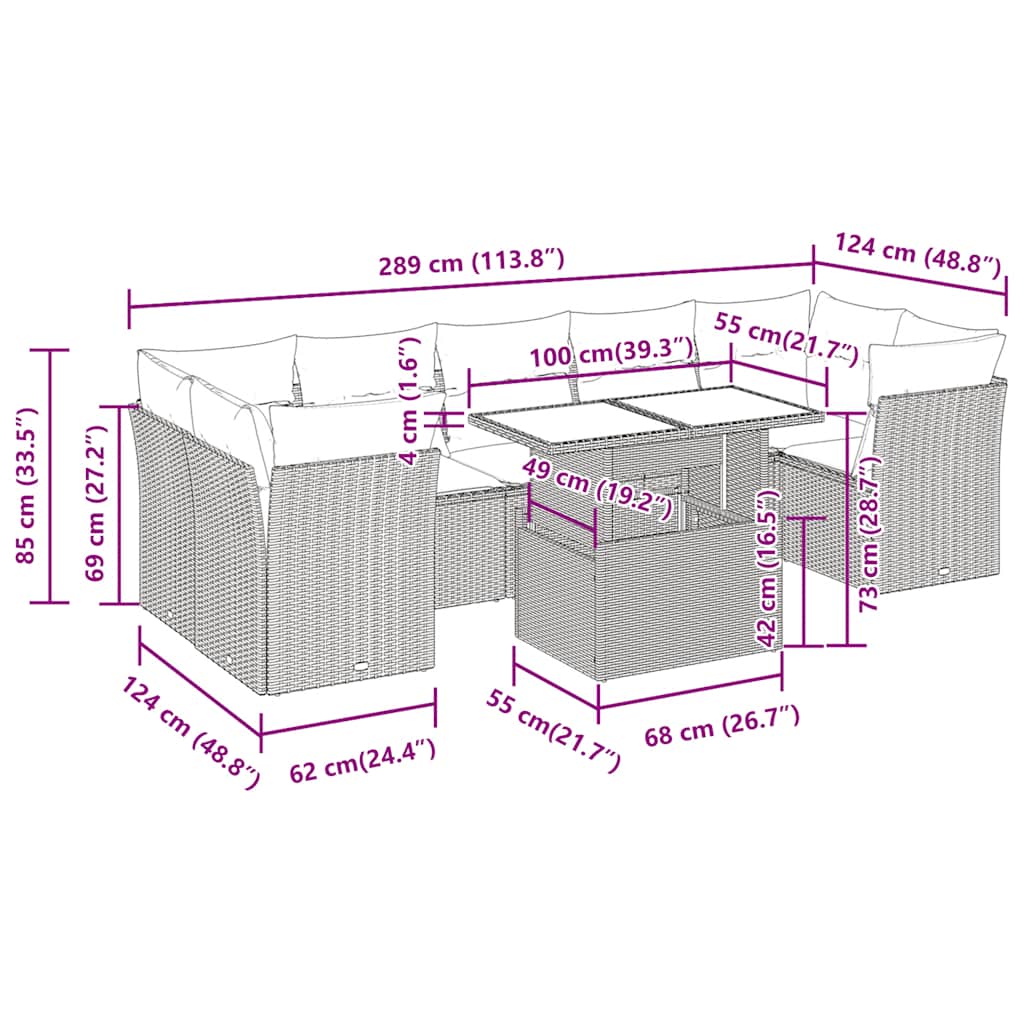8-tlg. Garten-Sofagarnitur mit Kissen Schwarz Poly Rattan