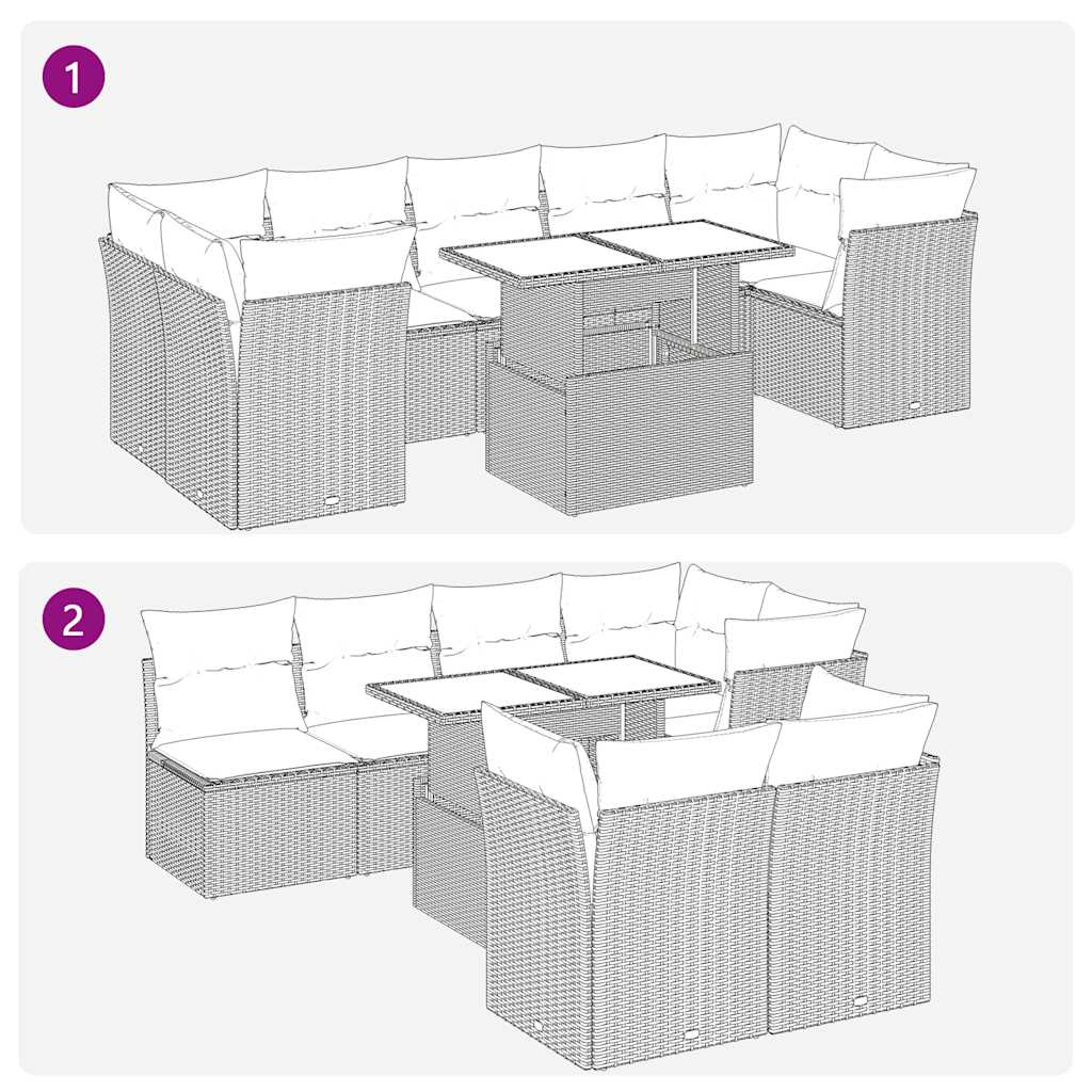 8-tlg. Garten-Sofagarnitur mit Kissen Grau Poly Rattan Akazie