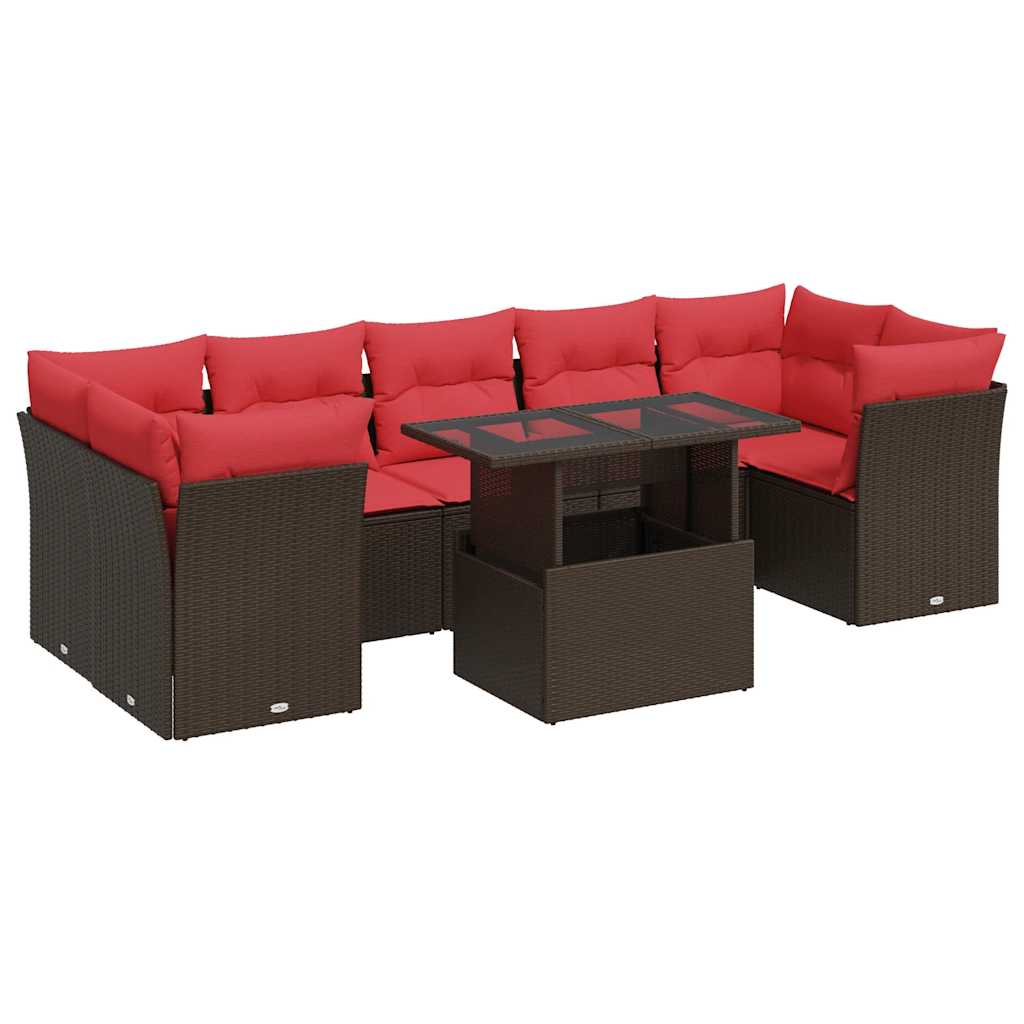 8-tlg. Garten-Sofagarnitur mit Kissen Braun Poly Rattan Akazie