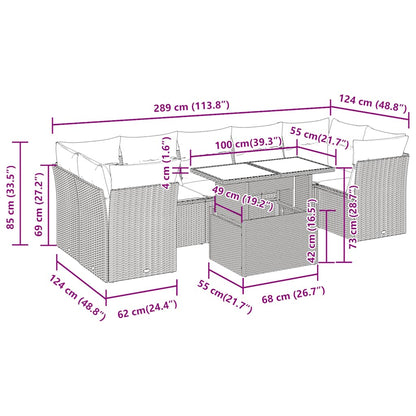 8-tlg. Garten-Sofagarnitur mit Kissen Braun Poly Rattan Akazie