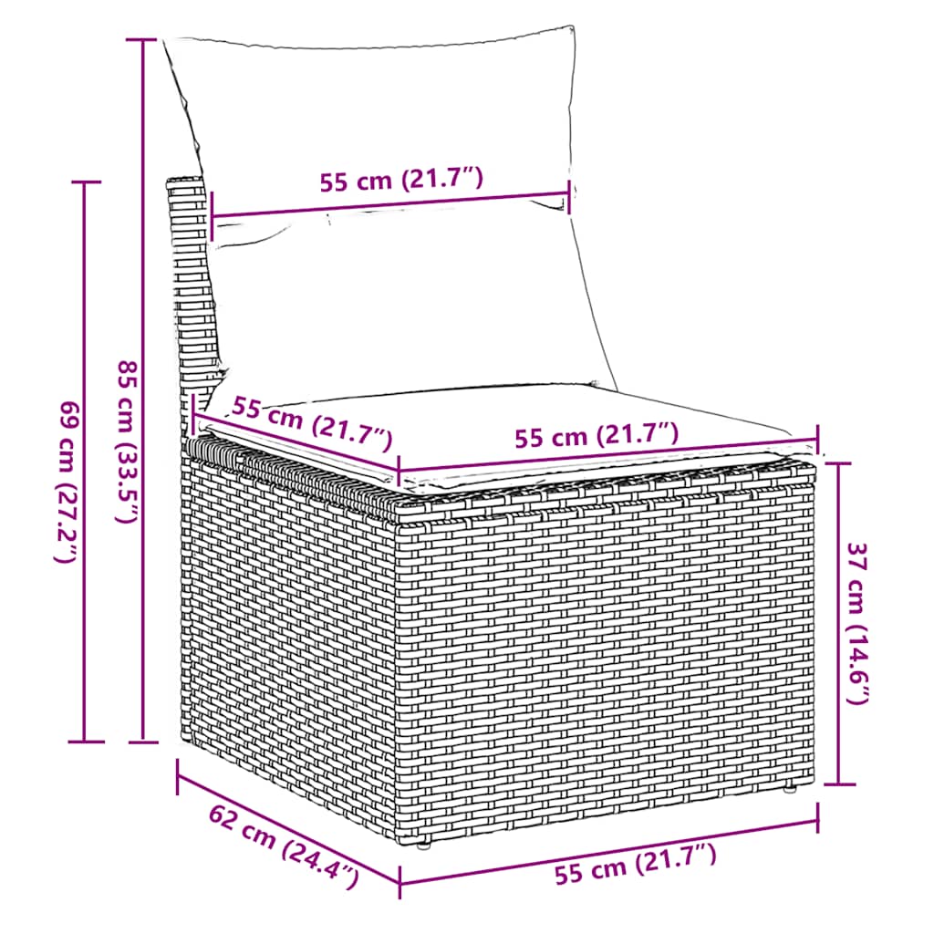 9-tlg. Garten-Sofagarnitur mit Kissen Braun Poly Rattan Akazie