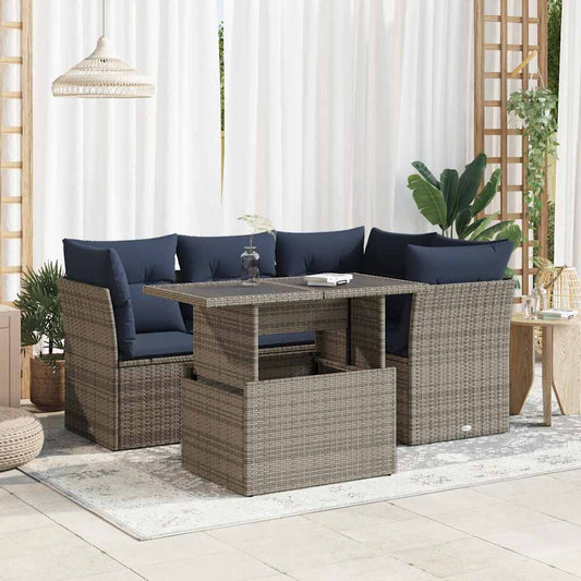 5-tlg. Garten-Sofagarnitur mit Kissen Grau Poly Rattan Akazie