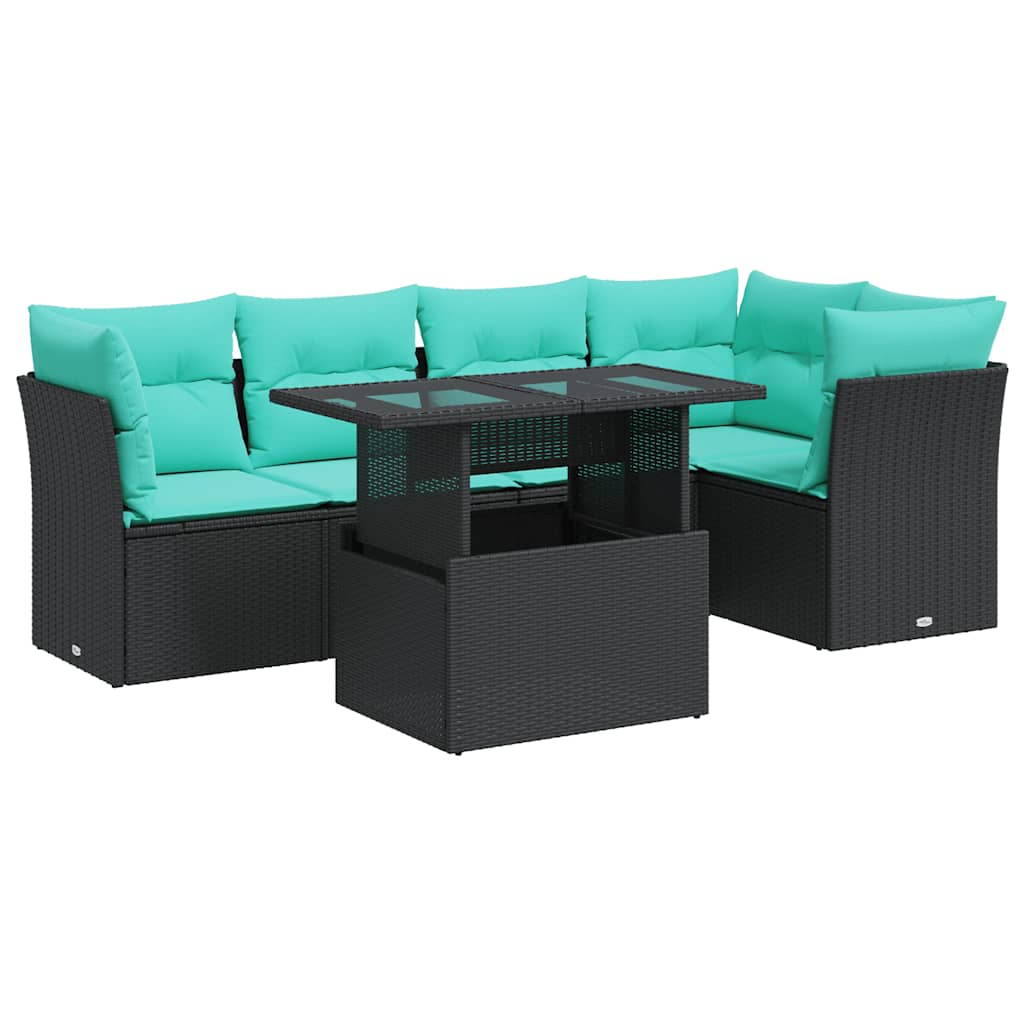 6-tlg. Garten-Sofagarnitur mit Kissen Schwarz Poly Rattan