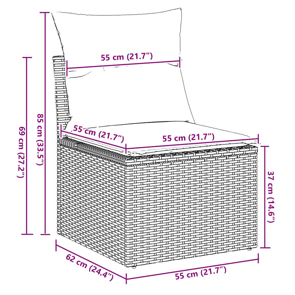 7-tlg. Garten-Sofagarnitur mit Kissen Braun Poly Rattan Akazie