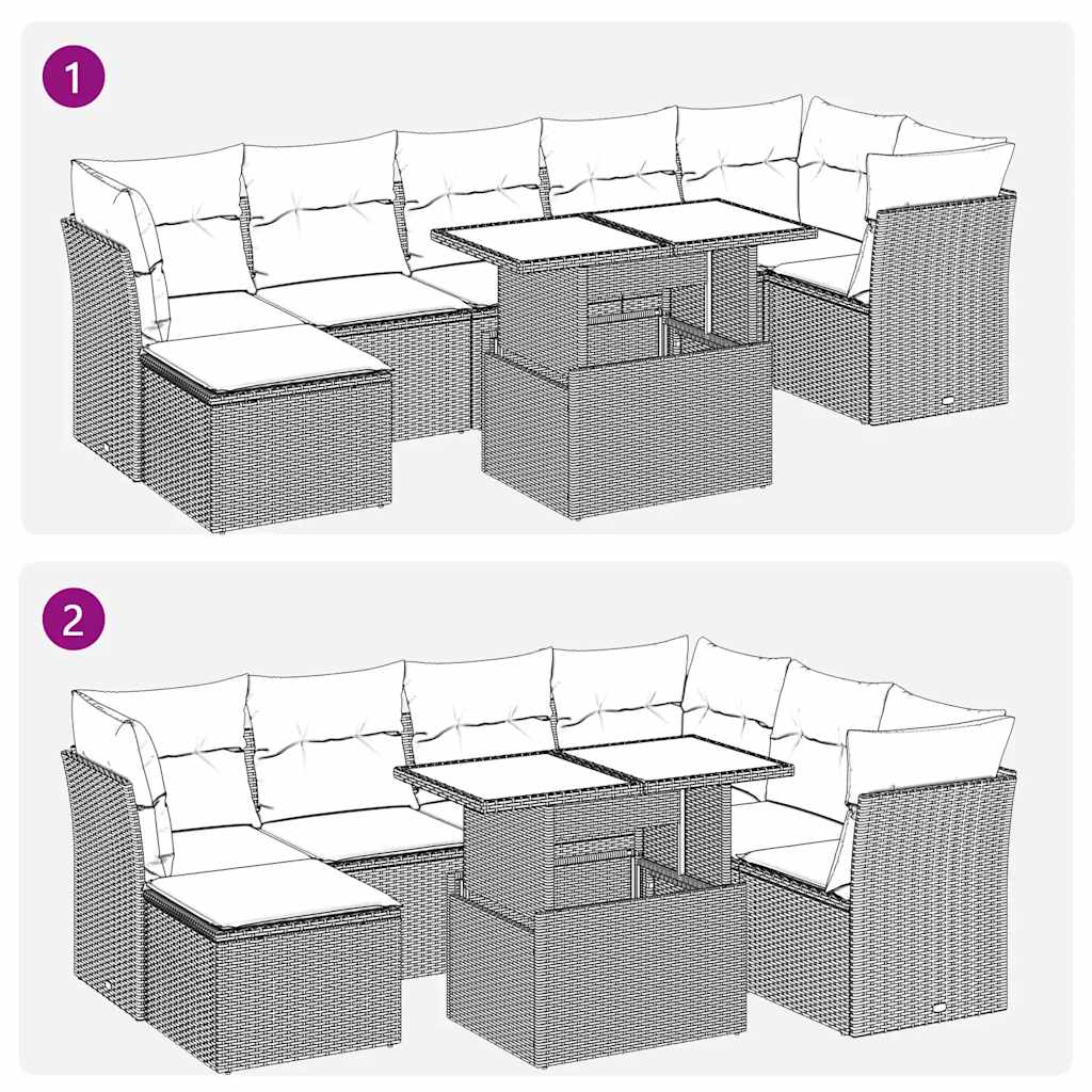 8-tlg. Garten-Sofagarnitur mit Kissen Braun Poly Rattan Akazie