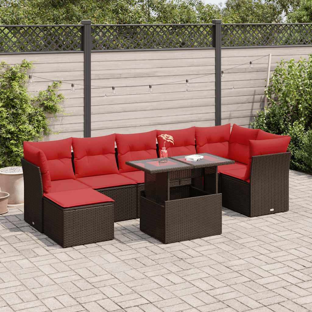8-tlg. Garten-Sofagarnitur mit Kissen Braun Poly Rattan Akazie