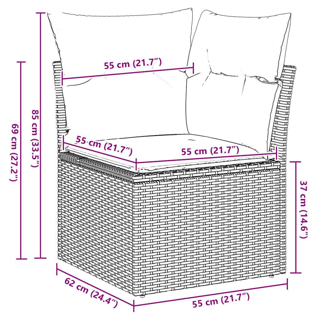 11-tlg. Garten-Sofagarnitur mit Kissen Braun Poly Rattan Akazie