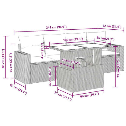 5-tlg. Garten-Sofagarnitur mit Kissen Grau Poly Rattan Akazie