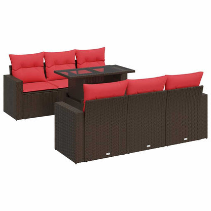 7-tlg. Garten-Sofagarnitur mit Kissen Braun Poly Rattan Akazie