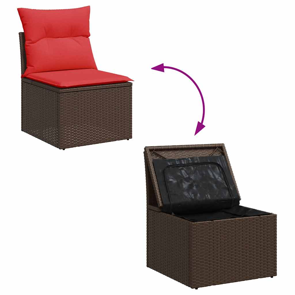 7-tlg. Garten-Sofagarnitur mit Kissen Braun Poly Rattan Akazie
