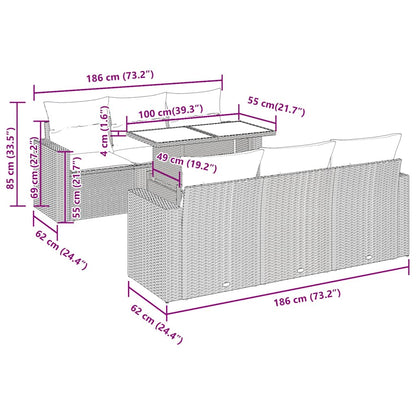 7-tlg. Garten-Sofagarnitur mit Kissen Braun Poly Rattan Akazie
