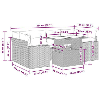 7-tlg. Garten-Sofagarnitur mit Kissen Grau Poly Rattan