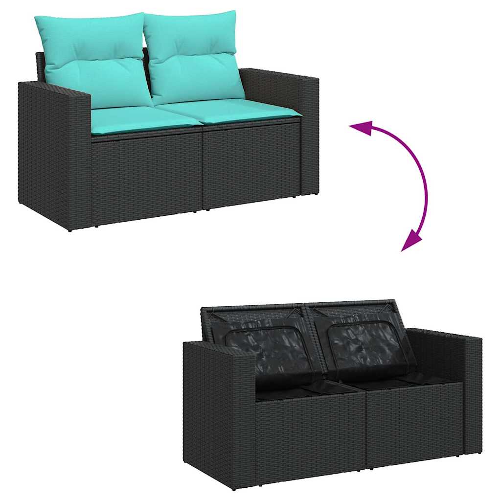 5tlg. Garten-Sofagarnitur mit Kissen Schwarz Poly Rattan Akazie