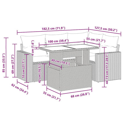 5-tlg. Garten-Sofagarnitur mit Kissen Beige Poly Rattan