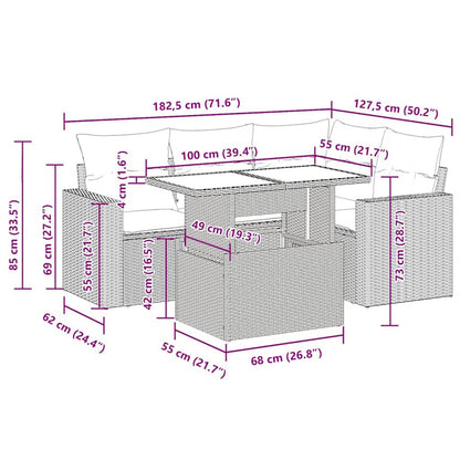 5-tlg. Garten-Sofagarnitur mit Kissen Grau Poly Rattan Akazie