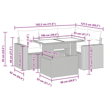 5-tlg. Garten-Sofagarnitur mit Kissen Braun Poly Rattan