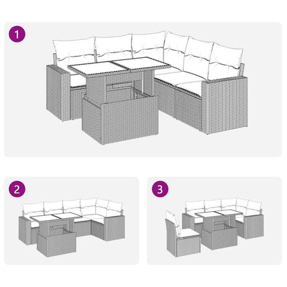 6-tlg. Garten-Sofagarnitur mit Kissen Grau Poly Rattan Akazie