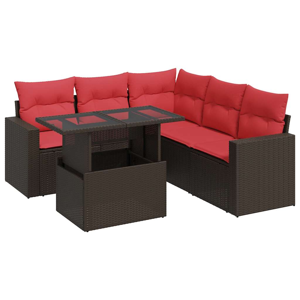6-tlg. Garten-Sofagarnitur mit Kissen Braun Poly Rattan Akazie