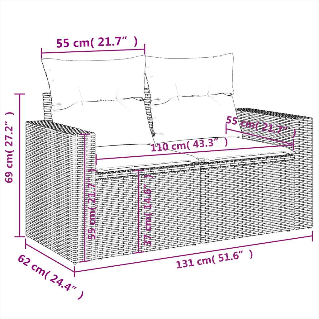 7-tlg. Garten-Sofagarnitur mit Kissen Beige Poly Rattan