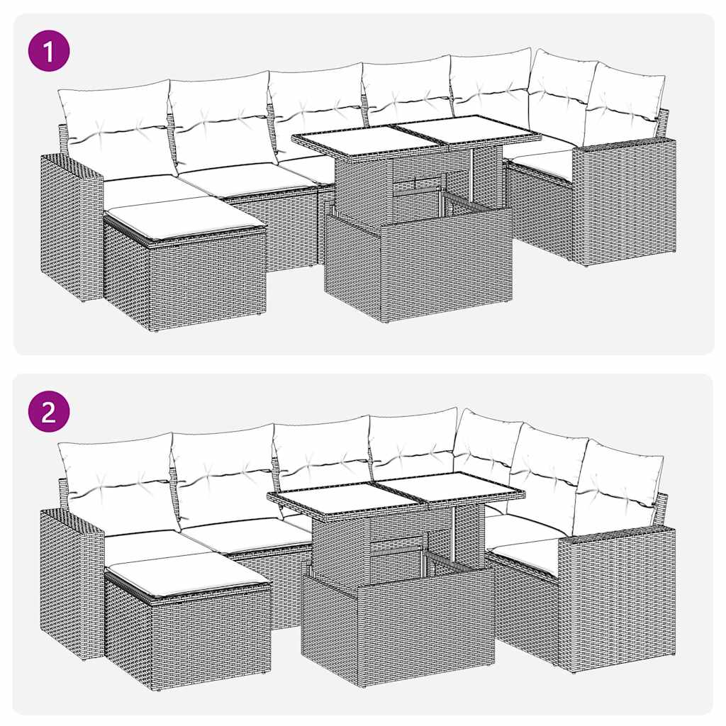 8-tlg. Garten-Sofagarnitur mit Kissen Grau Poly Rattan Akazie