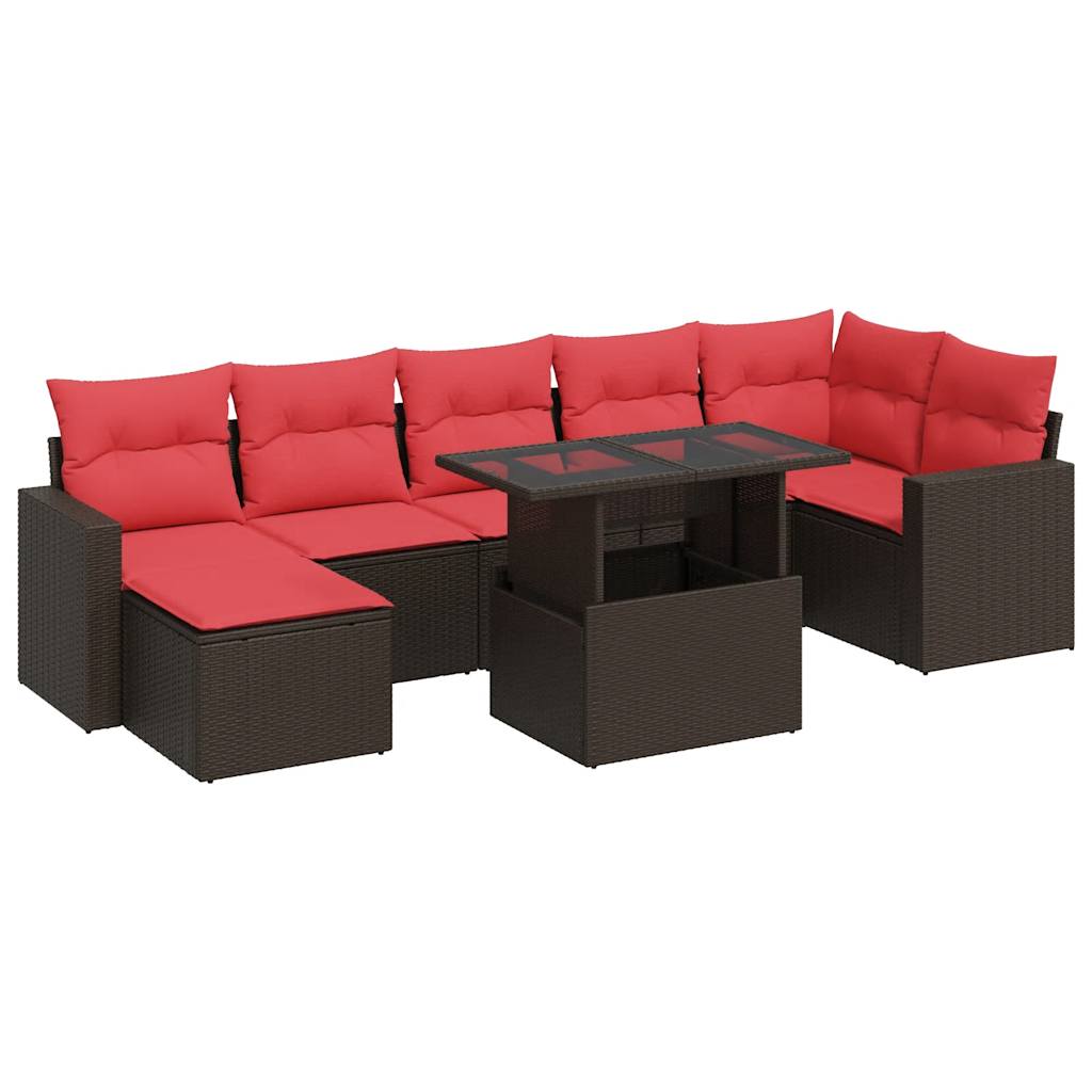8-tlg. Garten-Sofagarnitur mit Kissen Braun Poly Rattan Akazie