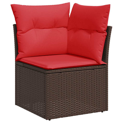 10-tlg. Garten-Sofagarnitur mit Kissen Braun Poly Rattan Akazie