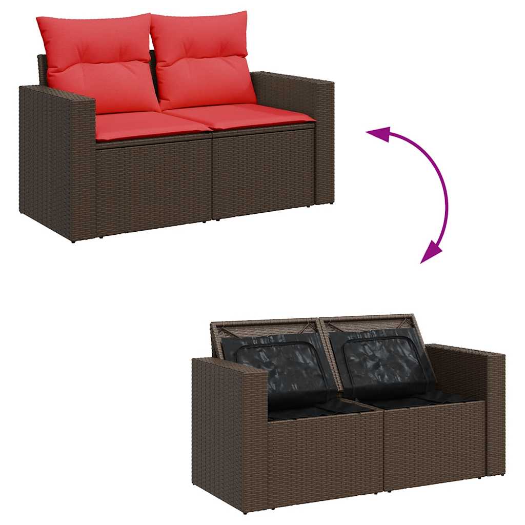 11-tlg. Garten-Sofagarnitur mit Kissen Braun Poly Rattan Akazie