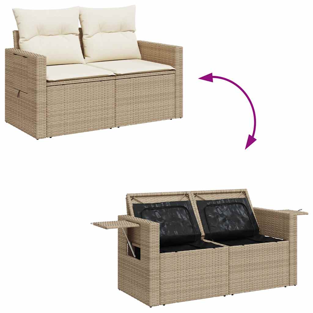 5-tlg. Garten-Sofagarnitur mit Kissen Beige Poly Rattan