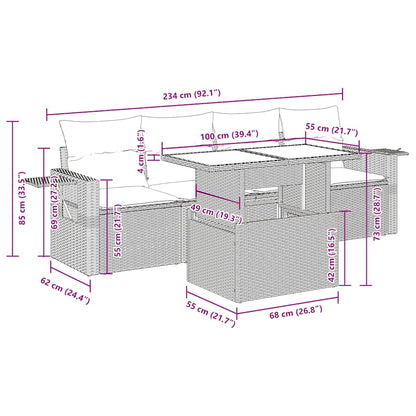 5-tlg. Garten-Sofagarnitur mit Kissen Grau Poly Rattan