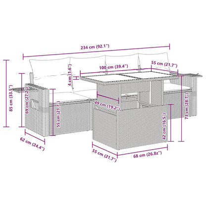 5-tlg. Garten-Sofagarnitur mit Kissen Braun Poly Rattan Akazie