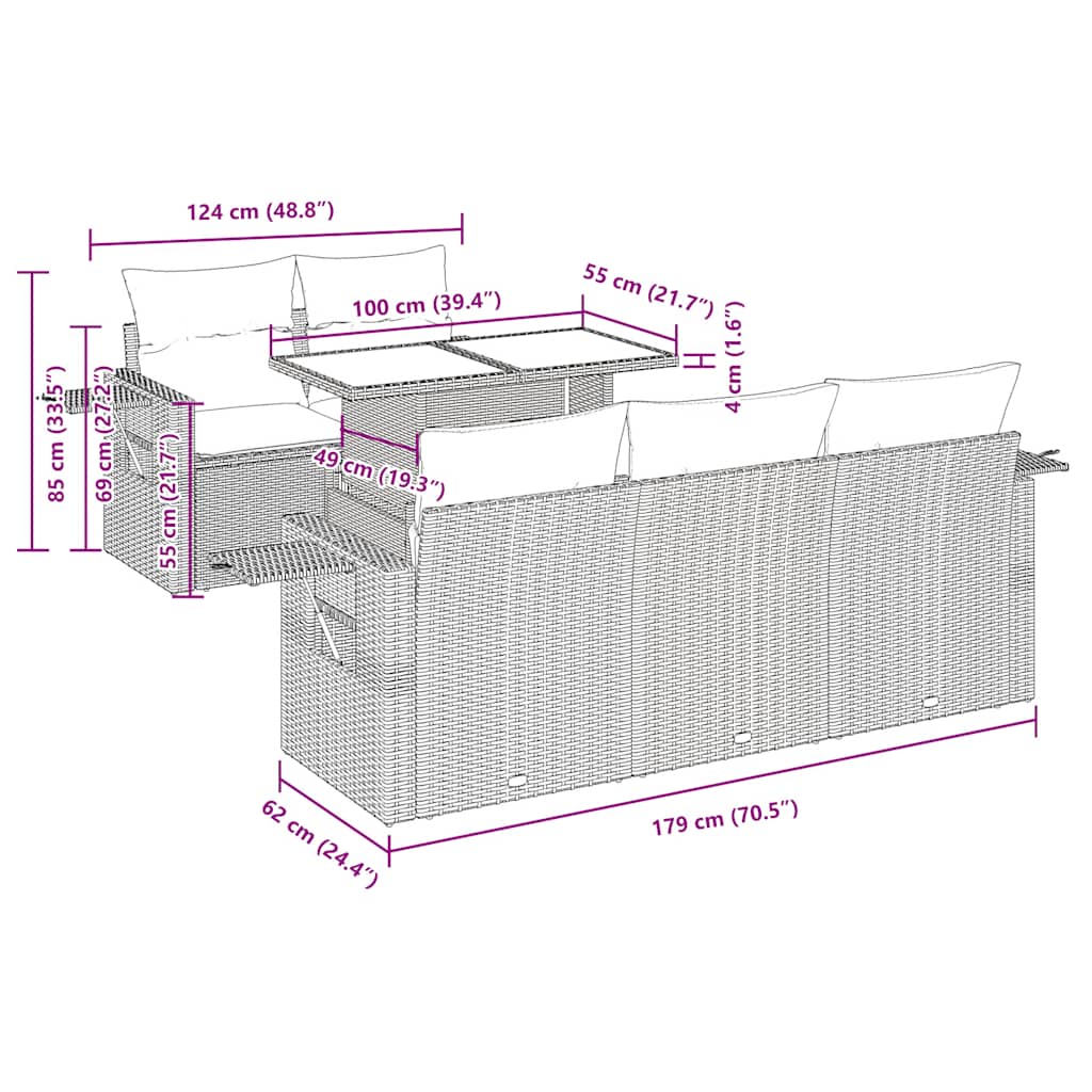 6-tlg. Garten-Sofagarnitur mit Kissen Schwarz Poly Rattan