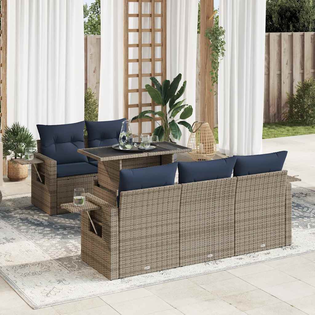 6-tlg. Garten-Sofagarnitur mit Kissen Grau Poly Rattan
