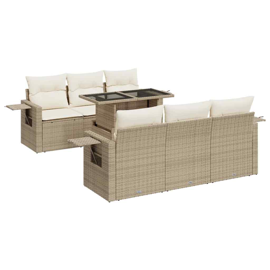 7-tlg. Garten-Sofagarnitur mit Kissen Beige Poly Rattan