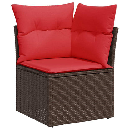 7-tlg. Garten-Sofagarnitur mit Kissen Braun Poly Rattan Akazie