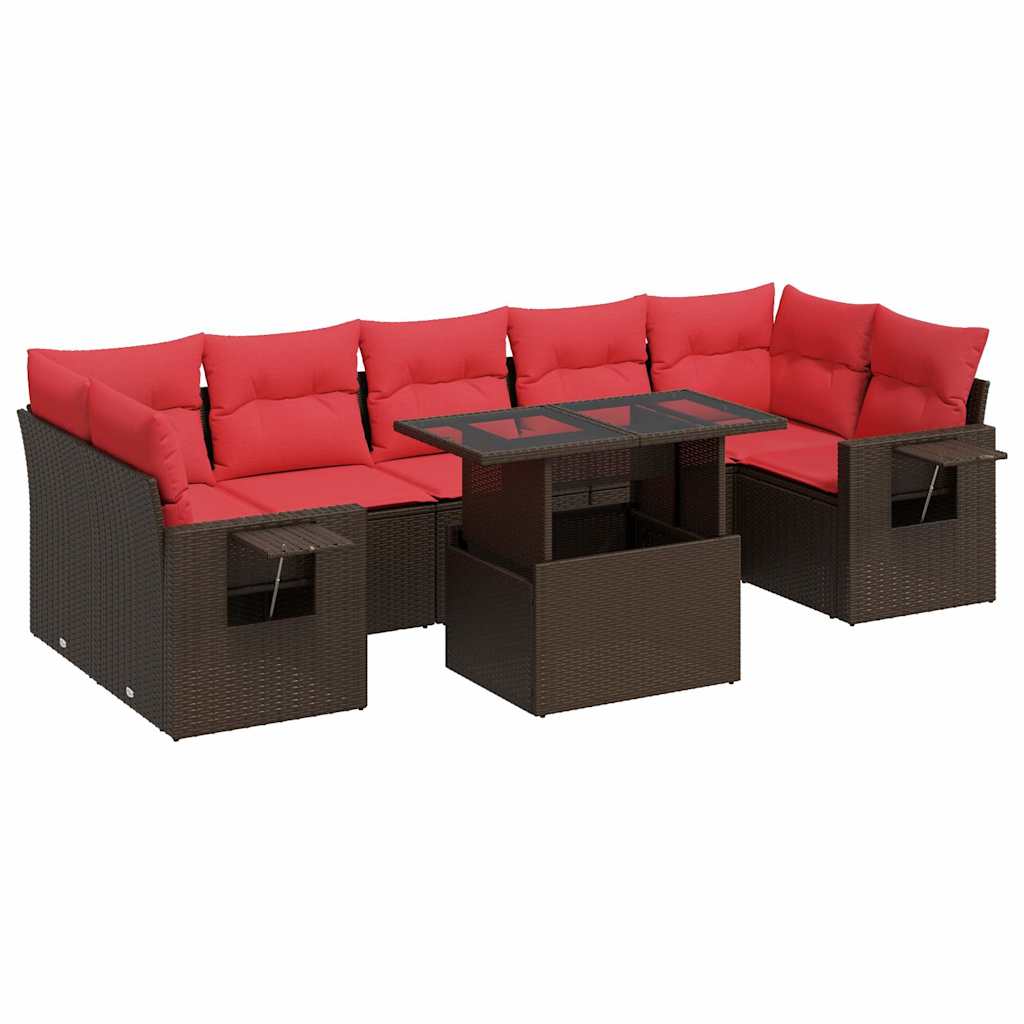8-tlg. Garten-Sofagarnitur mit Kissen Braun Poly Rattan Akazie