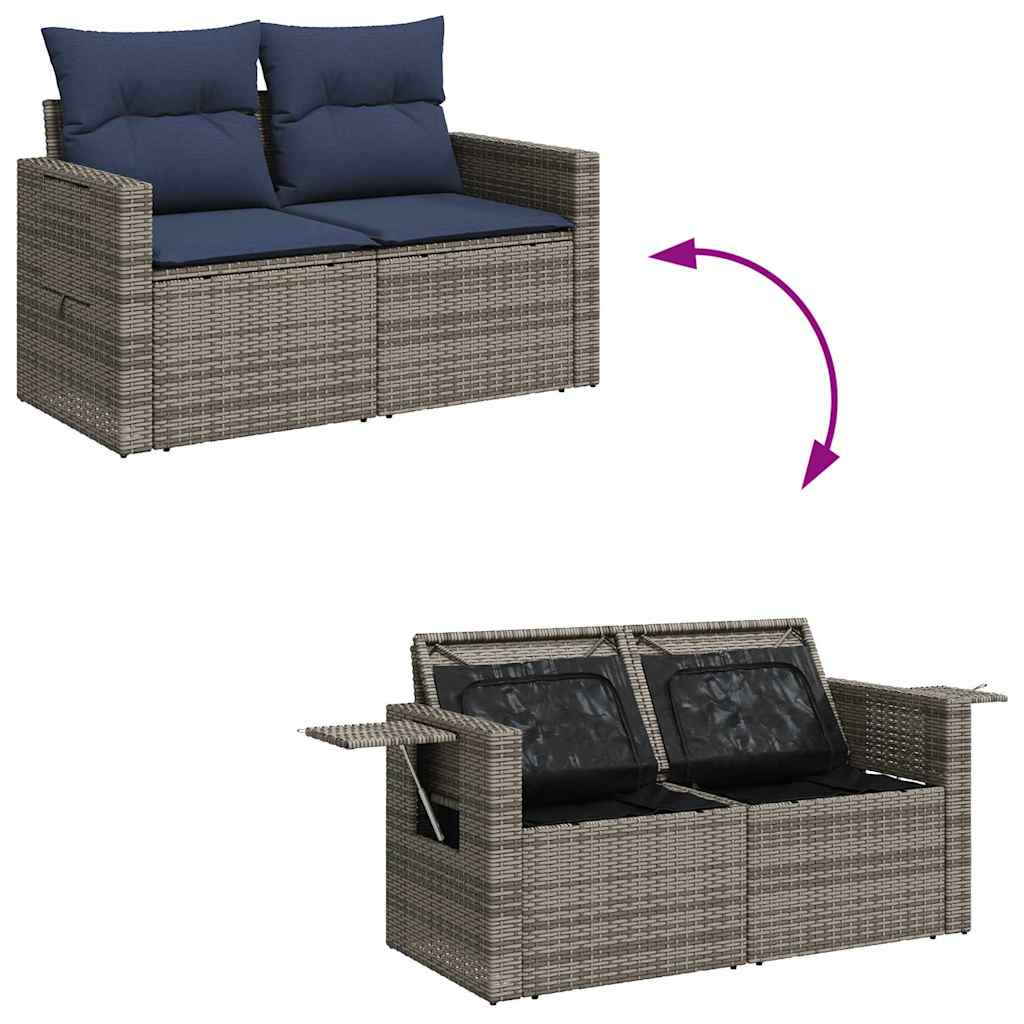 6-tlg. Garten-Sofagarnitur mit Kissen Grau Poly Rattan