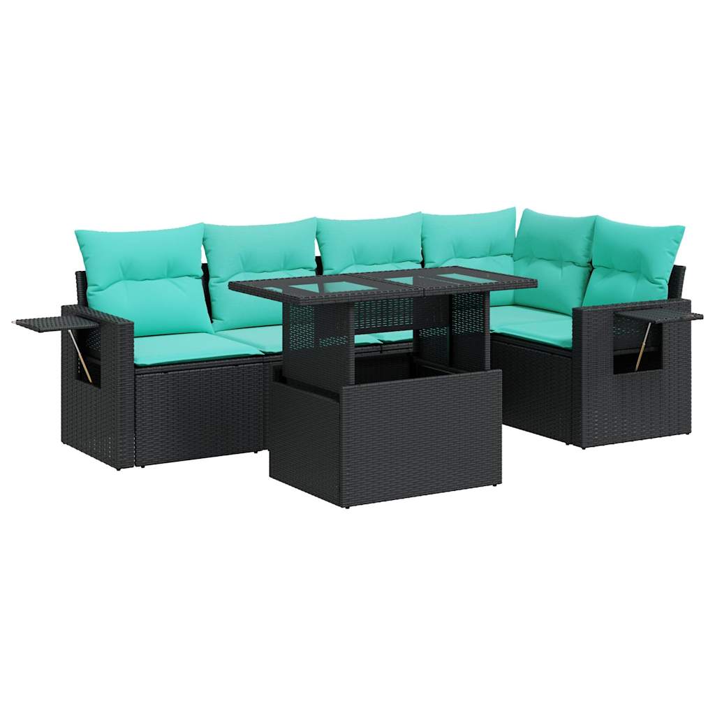 6-tlg. Garten-Sofagarnitur mit Kissen Schwarz Poly Rattan