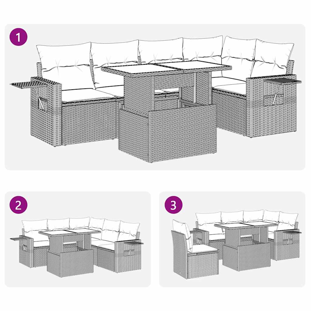6-tlg. Garten-Sofagarnitur mit Kissen Grau Poly Rattan Akazie