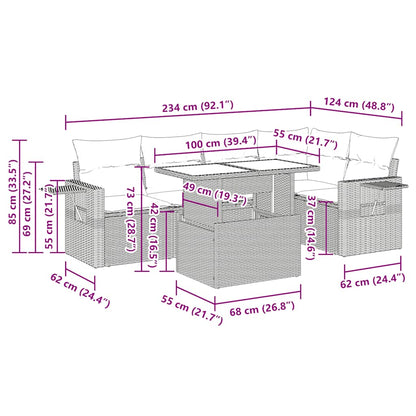 6-tlg. Garten-Sofagarnitur mit Kissen Braun Poly Rattan