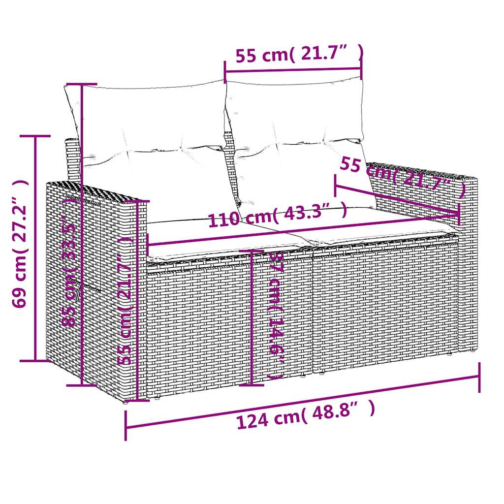 7-tlg. Garten-Sofagarnitur mit Kissen Schwarz Poly Rattan Akazie